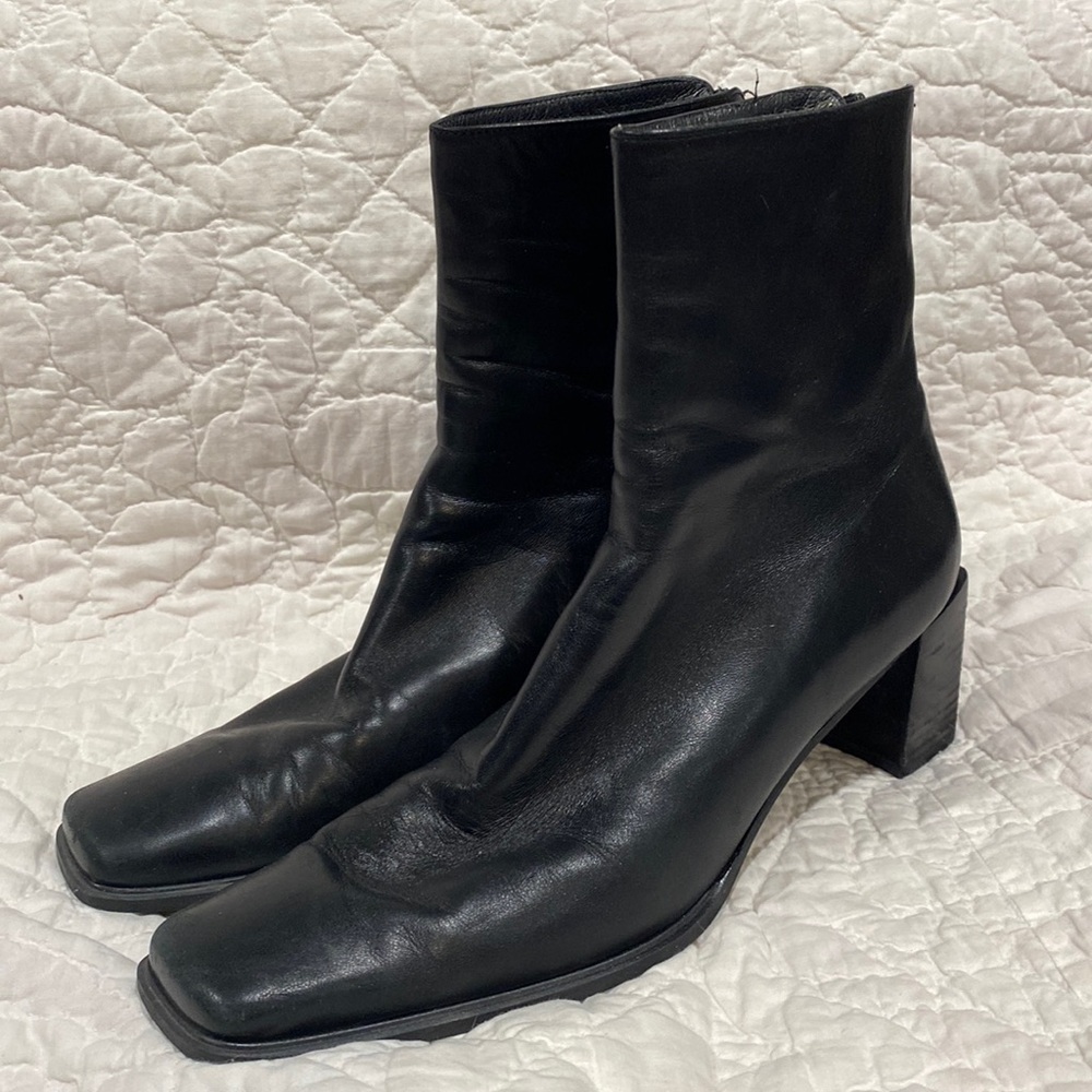 Stuart Weitzman Square Toe Black Booties Size 8